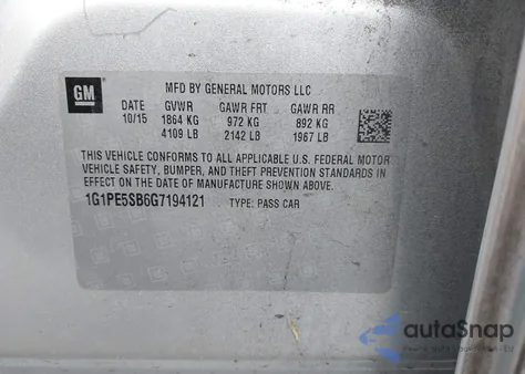 2016 Chevrolet Cruze Limited 1Lt Auto z USA, uszkodzony, nr VIN 1G1PE5SB6G7194121